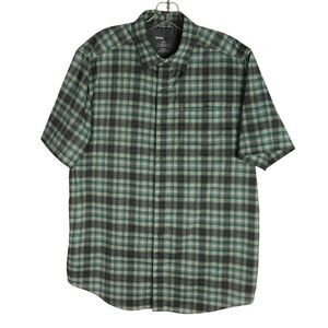 Swiss Tech Shirt Mens M (38-40) Green Gray Plaid Short Sleeve Lightweight Hiking